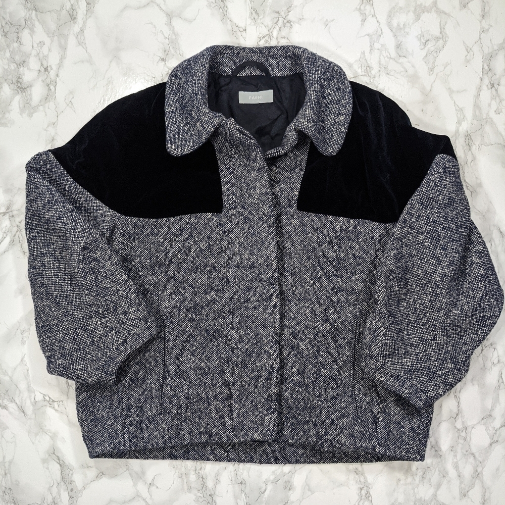 Nicole Farhi Navy Tweed and Velvet Jacket